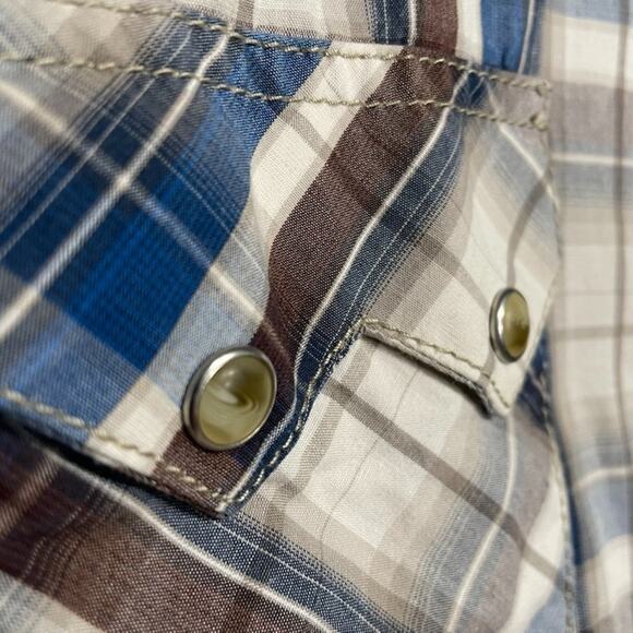 Wrangler Mens XXL LS Western Cowboy Pearl Snap Shirt XXL Blue Plaid Sawtooth - Picture 5 of 6